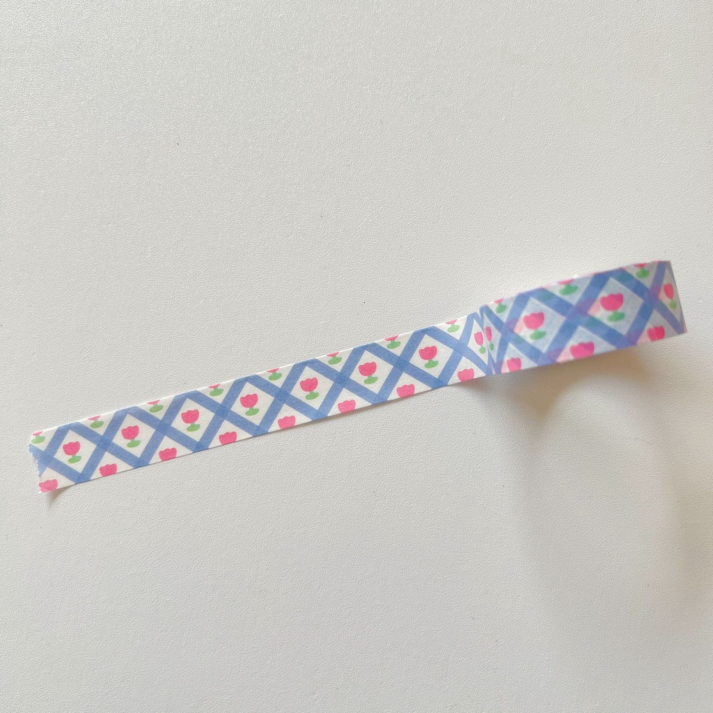 Cuộn băng keo giấy in ô vuông cherry dễ thương phong cách Hàn Quốc diy