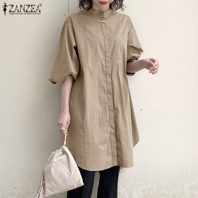 Áo kiểu ZANZEA tay phồng dài cài nút phong cách Hàn Quốc dễ phối đồ thời trang cho nữ