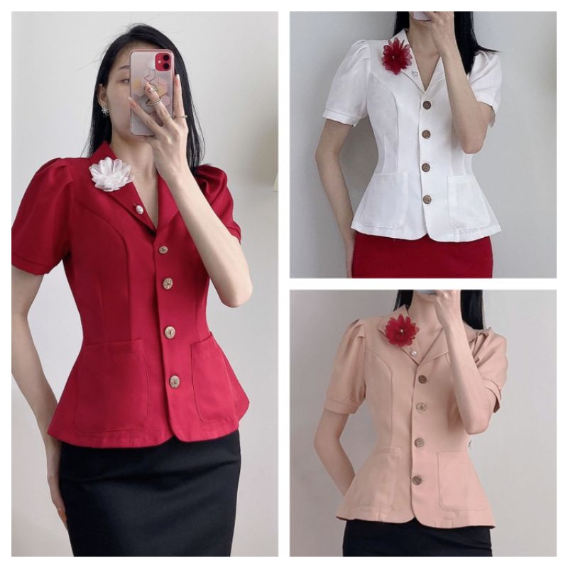 (Hình Thật) Áo Cổ Vest Kèm Trâm Cài | BigBuy360 - bigbuy360.vn