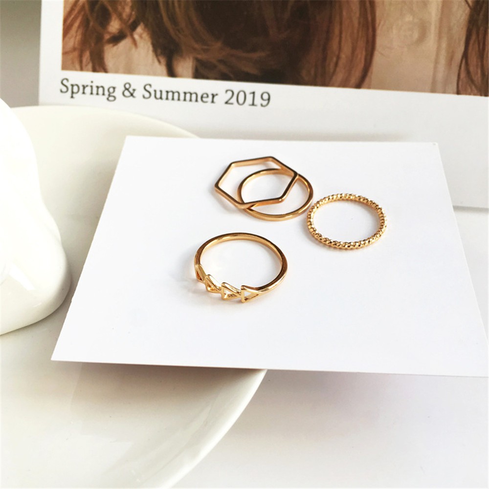 Set 4 chiếc nhẫn mạ vàng kiểu dáng hình học phong cách Hàn Quốc đơn giản hợp thời trang