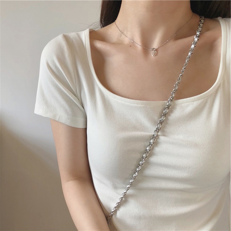 SUXI Áo Thun Ngắn Tay Cổ Tròn Màu Sắc Đơn Giản Dễ Phối Đồ Hợp Thời Trang Hè