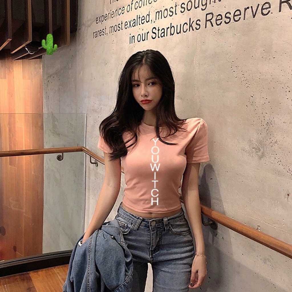 Áo kiểu croptop in chữ dọc cực xinh , chất thun bozip dày dặn co giãn