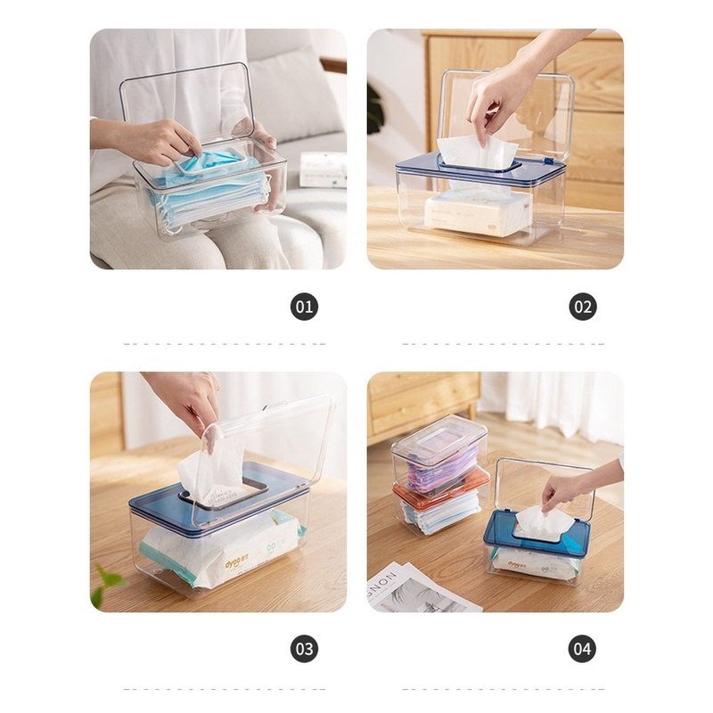 Hộp Đựng Khăn Giấy Nắp Lật Trong Suốt Tiện Dụng