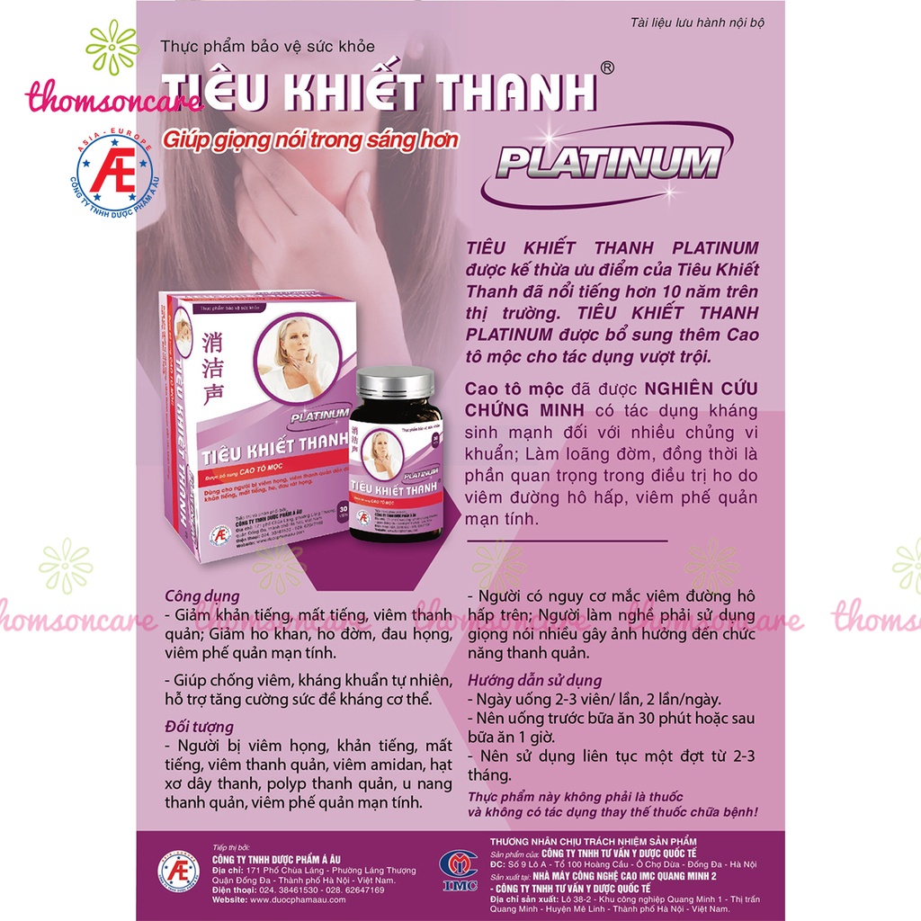 Tiêu khiết thanh Platinum Hàm lượng cao  hơn lọ 30 viên mẫu mới  giảm khản tiếng mất giọng