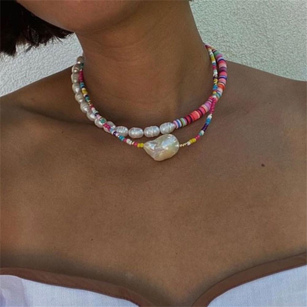 Vòng Cổ Choker Đính Hạt Ngọc Trai Nhiều Màu Sắc Phong Cách Bohemian Thời Trang Cho Nữ