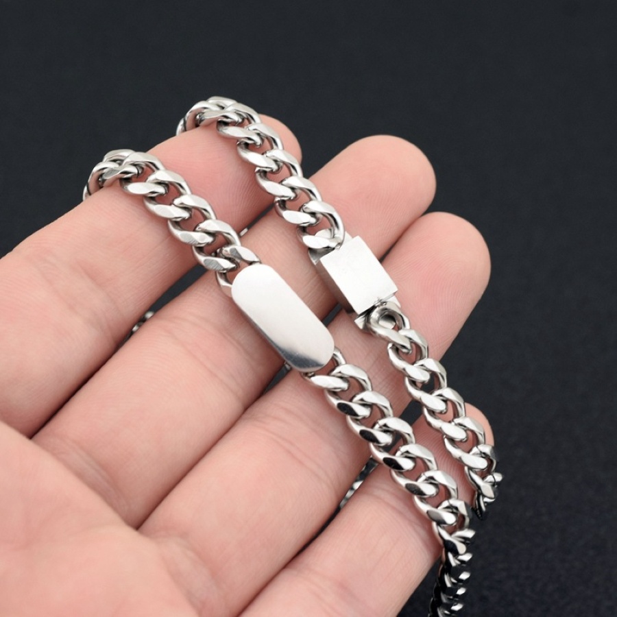 Vòng tay - dây chuyền nam nữ thời trang Unisex mạ bạc sáng bóng, chất liệu thép titan không gỉ