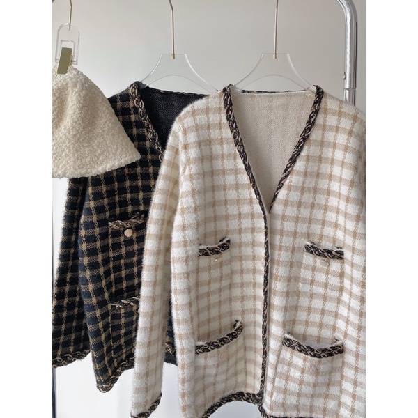 ÁO CARDIGAN DẠ LÔNG KẺ SỌC TWEED | BigBuy360 - bigbuy360.vn