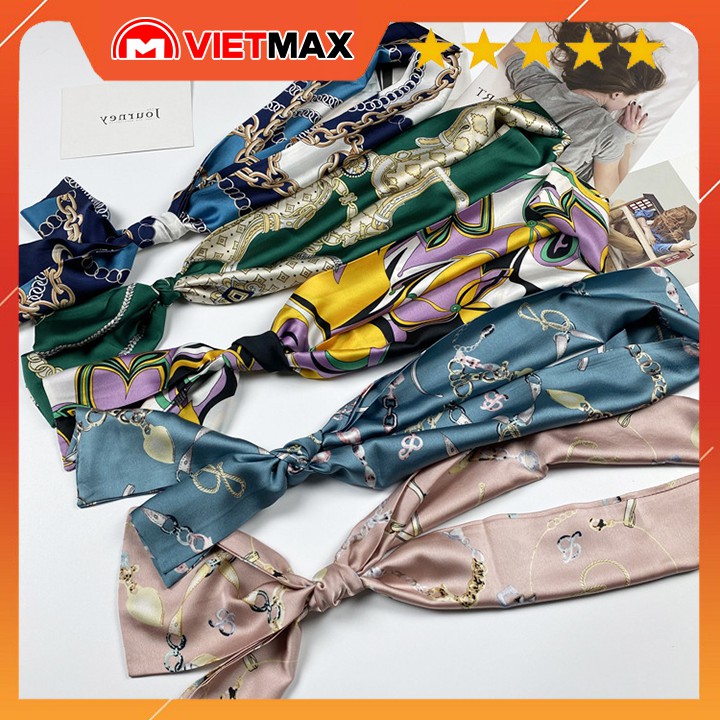 Khăn Turban Headband Bandana Lụa Họa Tiết Thanh Lịch Cho Nữ - Khăn Lụa 145x15 cm