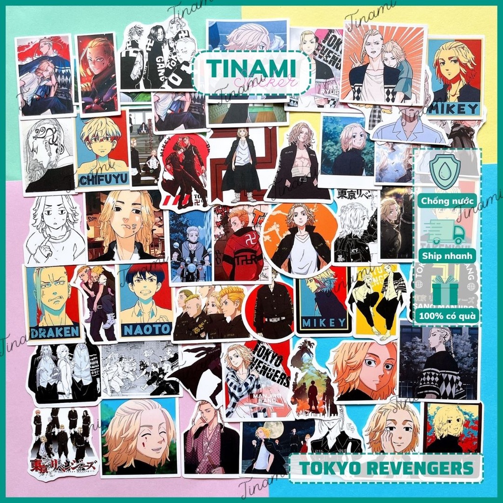 Bộ 50 Sticker anime Tokyo Revenger hình dán chống thấm nước trang trí laptop mũ bảo hiểm vali ghita sưu tầm