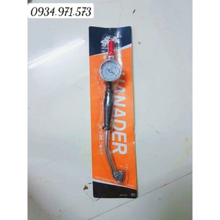 Tay bơm lốp cong, 2 đầu, có đồng hồ