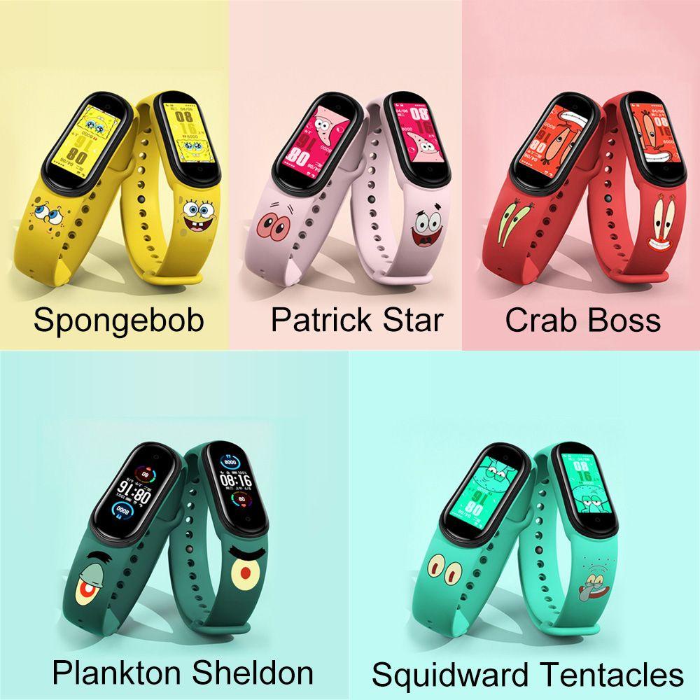 Dây Đeo Silicon Thoáng Khí Họa Tiết Hoạt Hình Spongebob Cho Đồng Hồ Thông Minh Xiaomi Mi Band 6 5 4 3 NFC