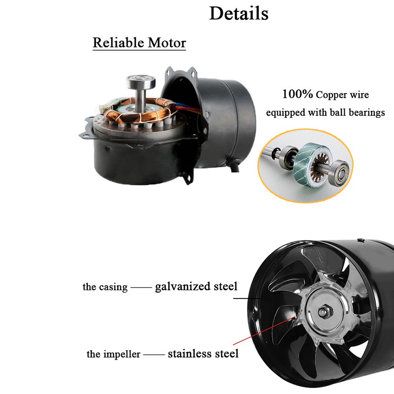 Quạt Thông Gió Kim Loại Tốc Độ Cao 6 Inch 220v