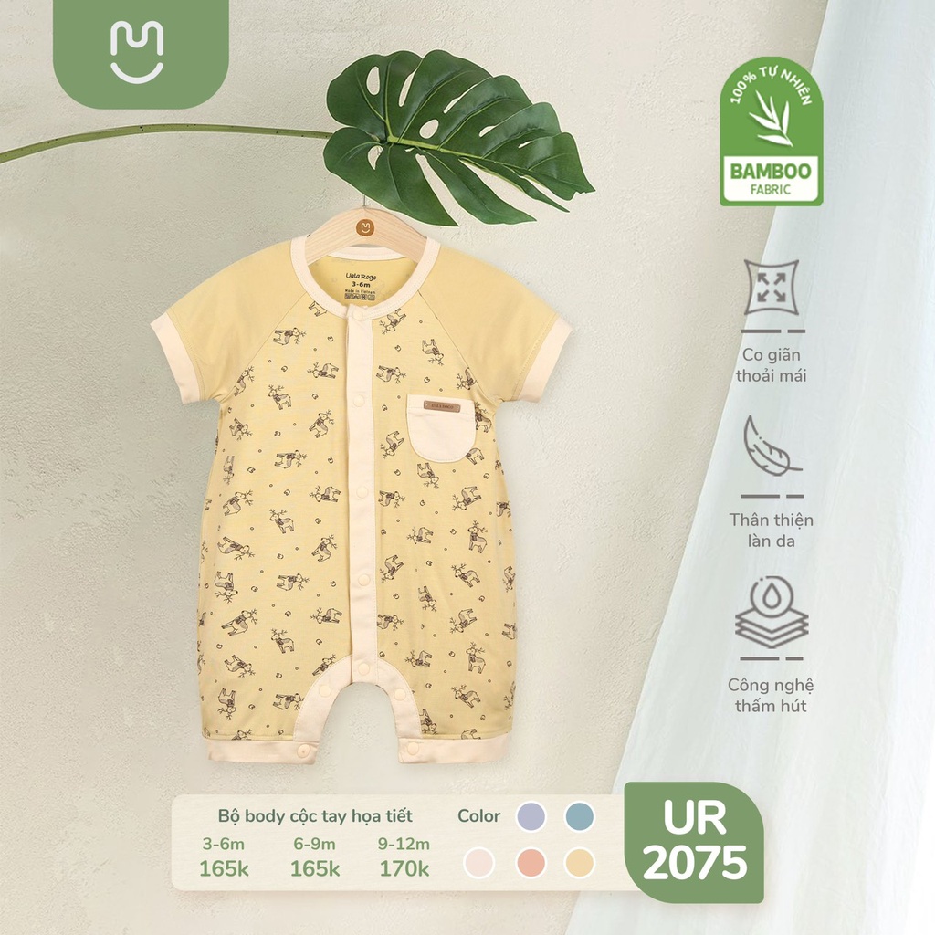 Bodysuit cộc tay Ualarogo 3-12M vải bamboo liền thân gọn gàng cúc bấm tiện lợi cho mùa hè