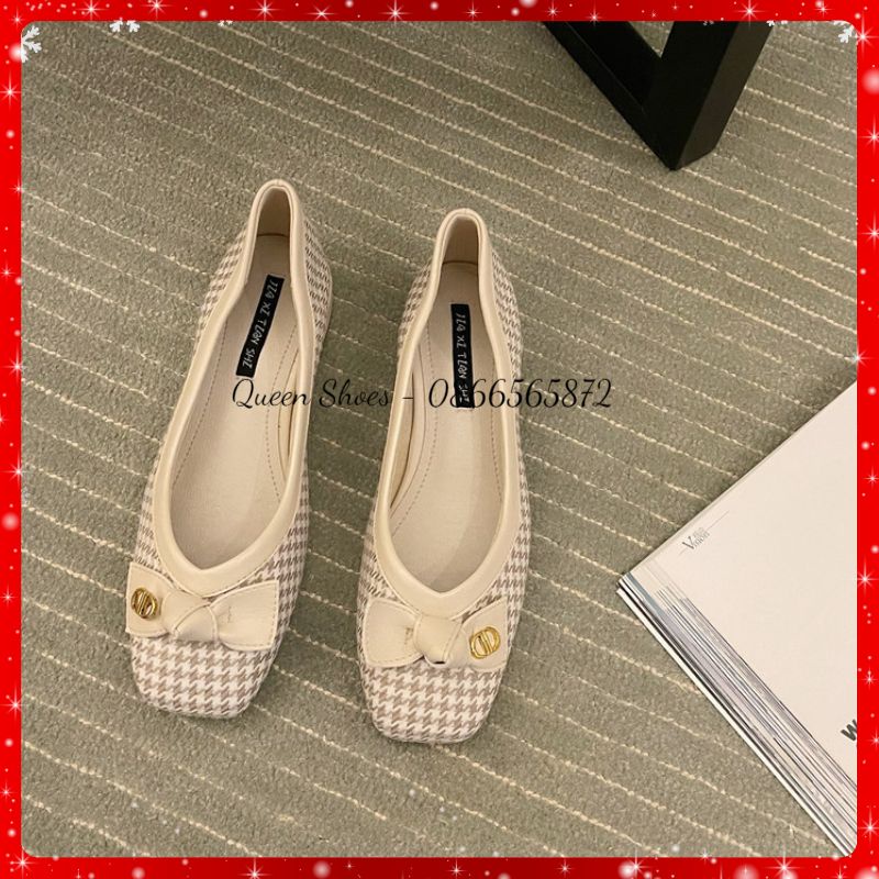 Giày búp bê nữ hàng Quảng Châu cao cấp da mềm đính nơ siêu xinh