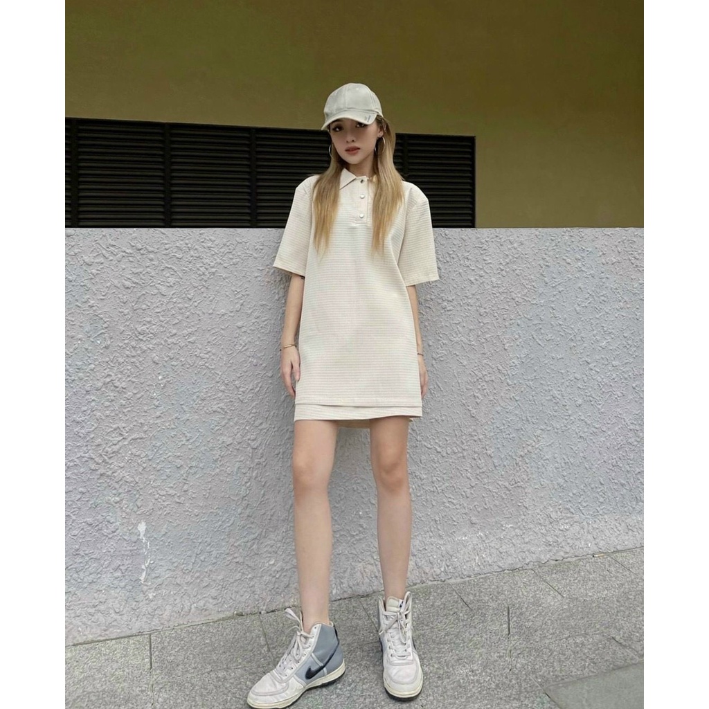 Bộ Nữ Cá Tính Sơmi Cộc Tay Mix Chân Váy Chất Xốp Hàn, Set Đồ Dạo Phố Năng Động Phong Cách 29August
