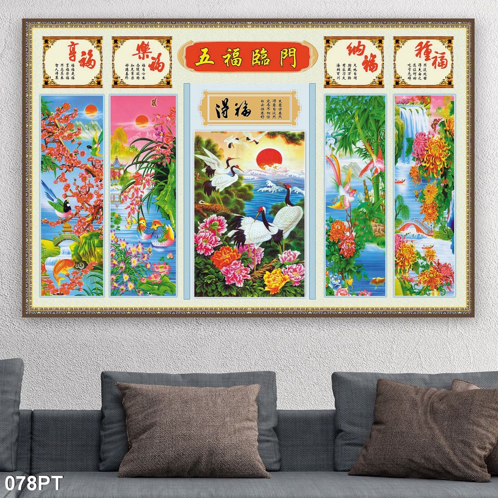 Tranh Dán Tường 3D Cửu Huyền Thất Tổ Vải Lụa 3D Cao Cấp