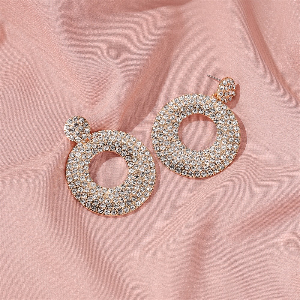 Bông Tai Hình Tròn Đính Kim Cương Giả Phong Cách Retro Thời Trang Mới