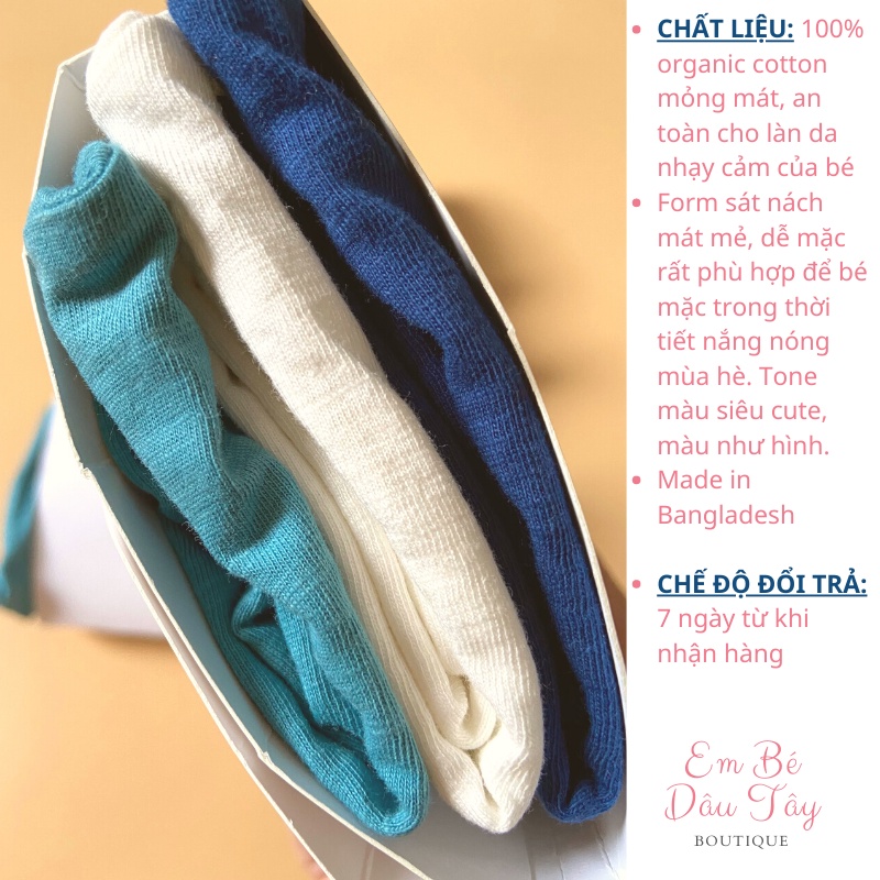 Áo ba lỗ bé trai 100% organic cotton [Z.A.R.A auth] size 12-18M (10-12kgs) (Authentic) - Set 3 áo