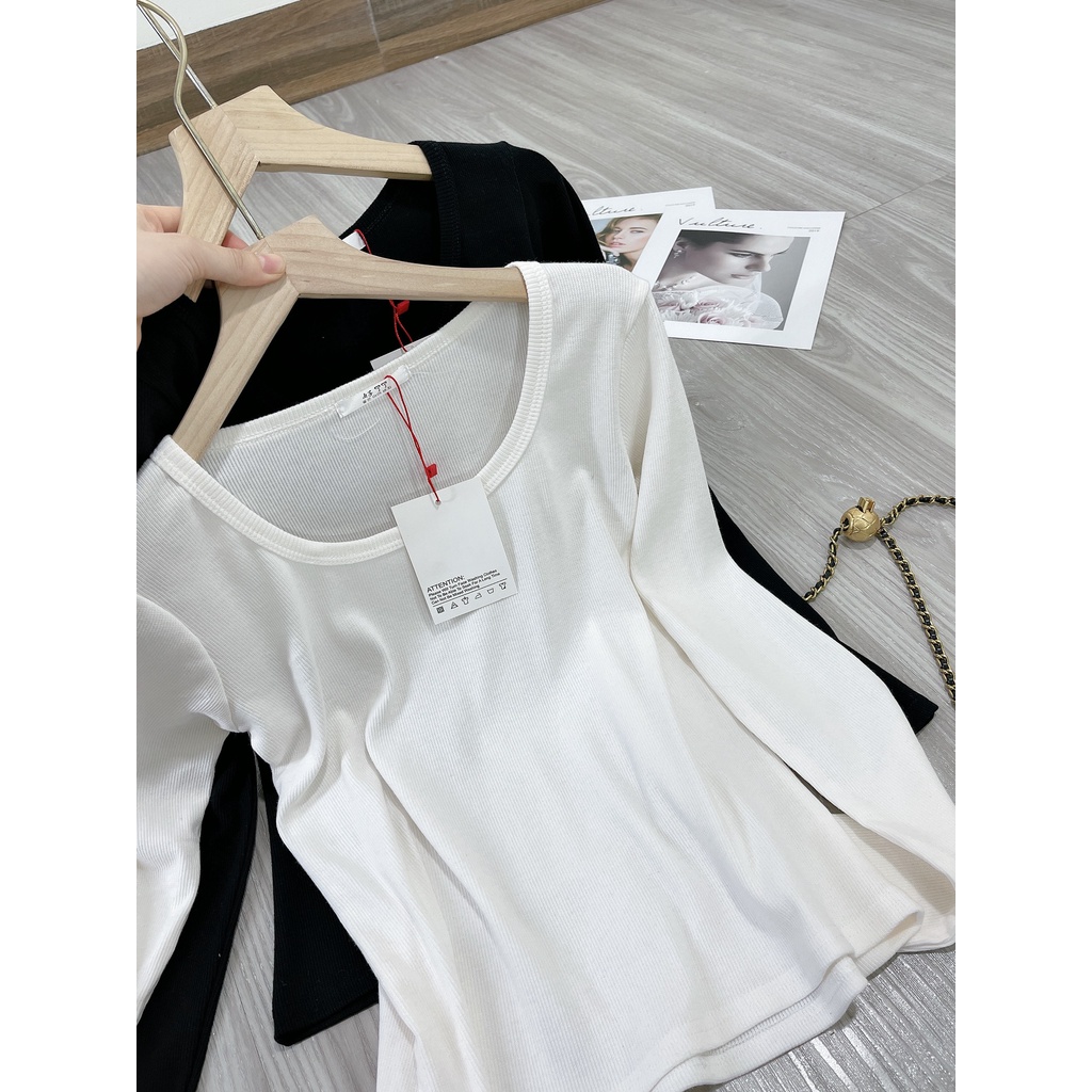 Áo thun cổ U bozip dài tay tôn dáng áo kiểu nữ