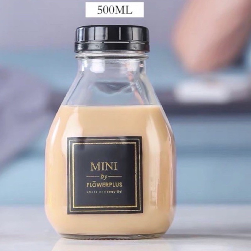 Bình thuỷ tinh 300ml 500ml dáng lùn đựng nước ép, detox...