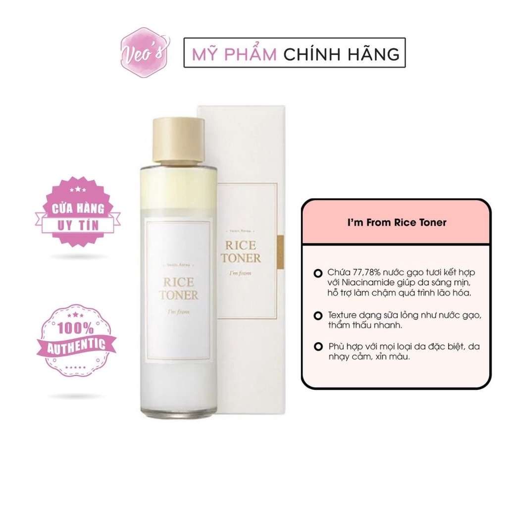 Nước Hoa Hồng Dưỡng Trắng, Giúp Da Săn Chắc Chiết Xuất Từ Gạo I'm From Rice Toner 150ml