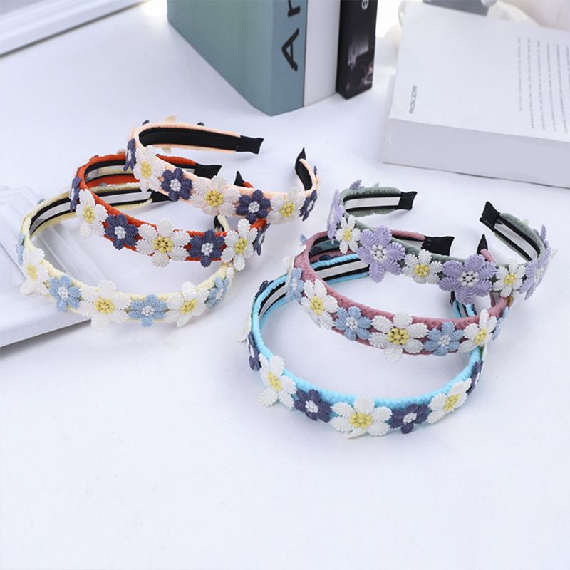 Băng Đô Vải Dệt Thủ Công Bản Rộng Thêu Hoa Màu Sắc Tương Phản Xinh Xắn Cho Nữ