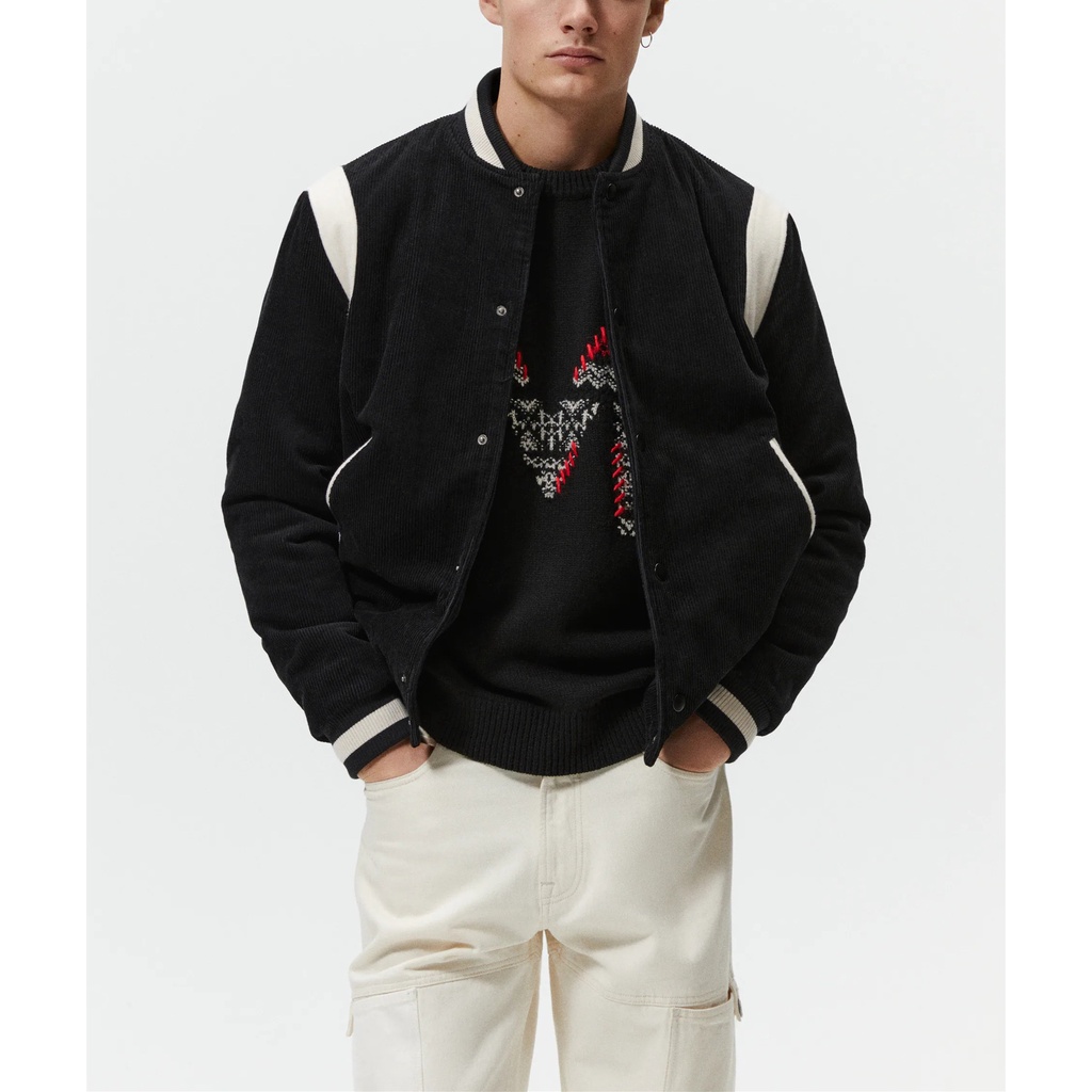 Áo Bomber Varsity ZARA Nhung Tăm Kẻ Vai Limited Unisex Nam Nữ Cá Tính Siêu Đẹp