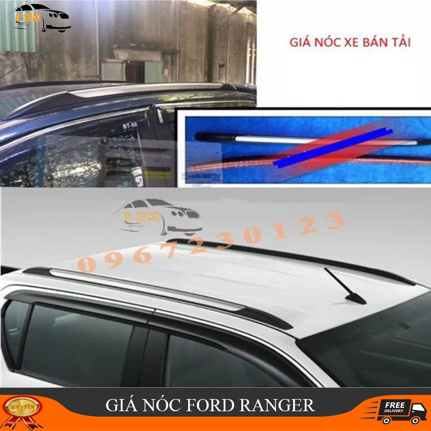 Hai Thanh Giá Nóc Xe Bán Tải Dán Thấp Ranger, BT50, Colorado, Hilux