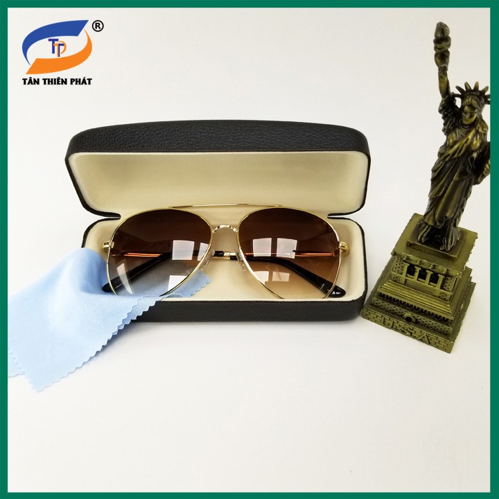 Mắt kính nam (tặng hộp) thời trang chống nắng, chống tia UV L33TR - Tròng màu nâu trà phân cực, gọng tròn phi công