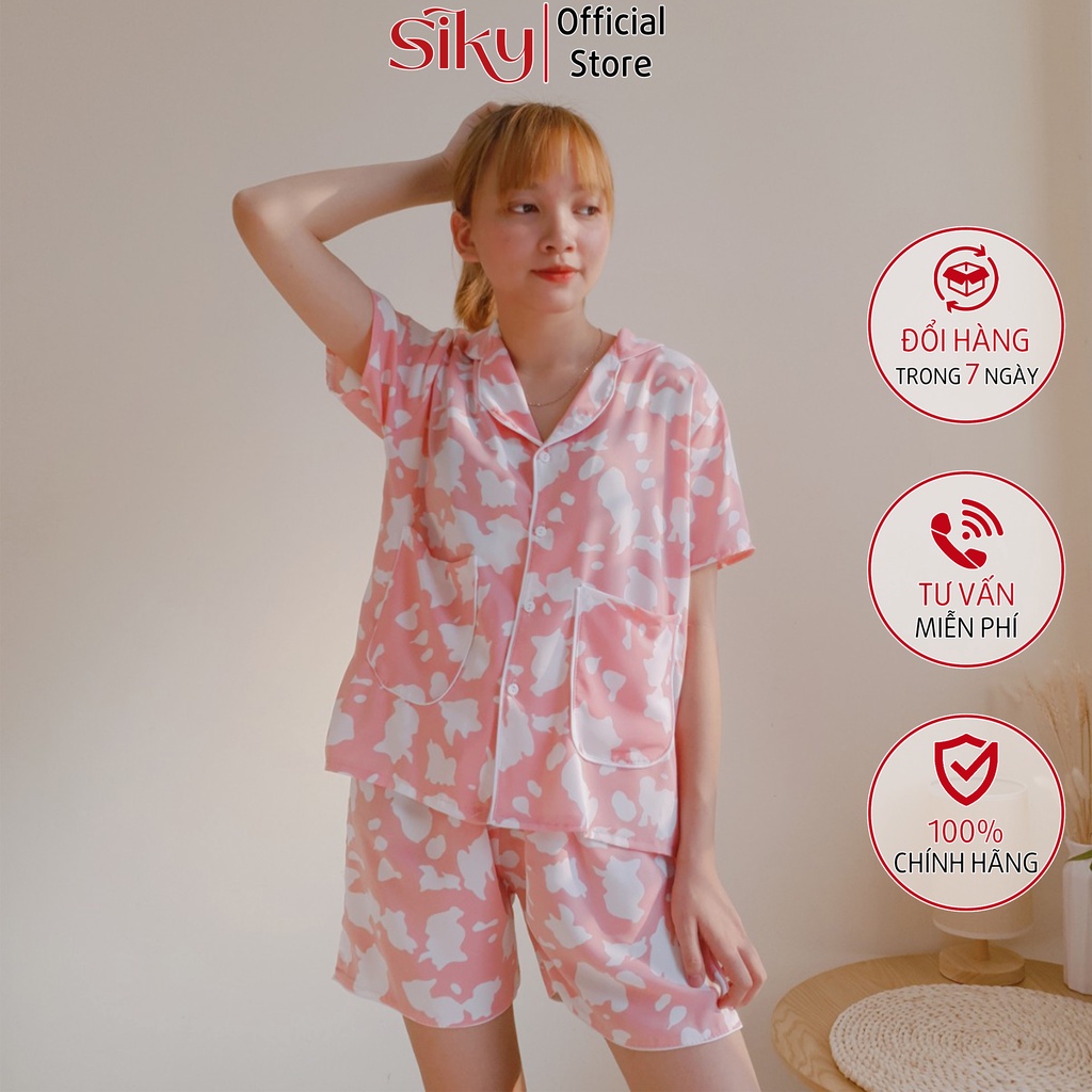 Bộ ngủ, bộ mặc nhà pijama nữ chất lụa Hàn siêu mềm mại - SIKY HX05