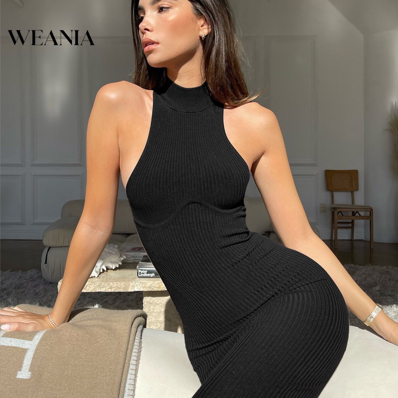 Đầm Cotton Sát Nách Dáng Dài Xẻ Tà Hở Lưng Quyến Rũ Cho Nữ