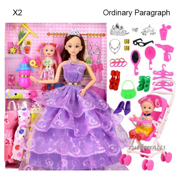 58PCS Barbie Doll Set with 6 Dress and 1 Baby Doll Cloth-replaceable Princess Play House Jointed Toy Kit for Girl Kids