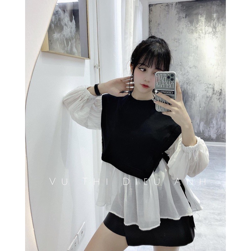 [Áo Kiểu] ÁO BBDOLL THUN ZIP MIX VOAN TRẮNG✨ ẢNH THẬT | BigBuy360 - bigbuy360.vn