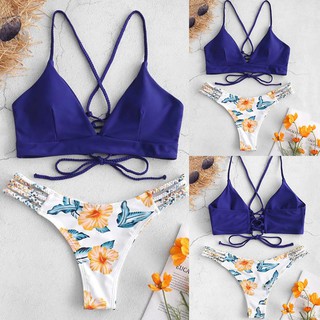 Bộ bikini 2 mảnh trang trí họa tiết hoa quyến rũ cho nữ