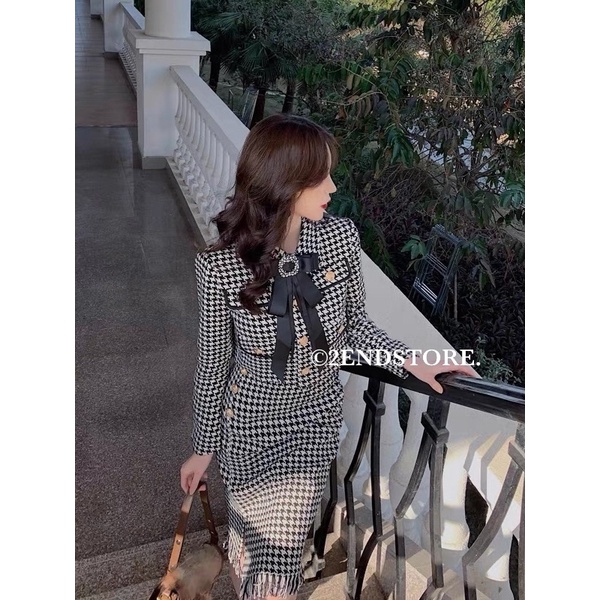 2END Set dạ tweed nữ chân váy dài