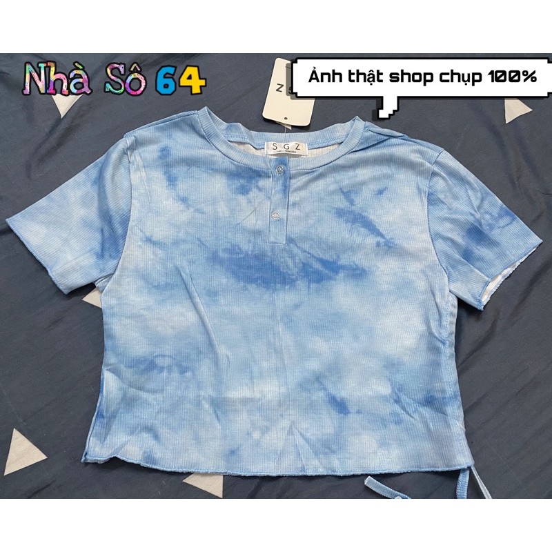 🚛 Áo croptop ôm form màu loang gân rút dây