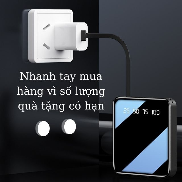 [ Tặng Hộp Đựng PK ] Pin Dự Phòng 20000mAh Pin Sạc Dự Phòng Có 4 Dây Sạc Dây Sạc Iphone Samsung Xaomi Android