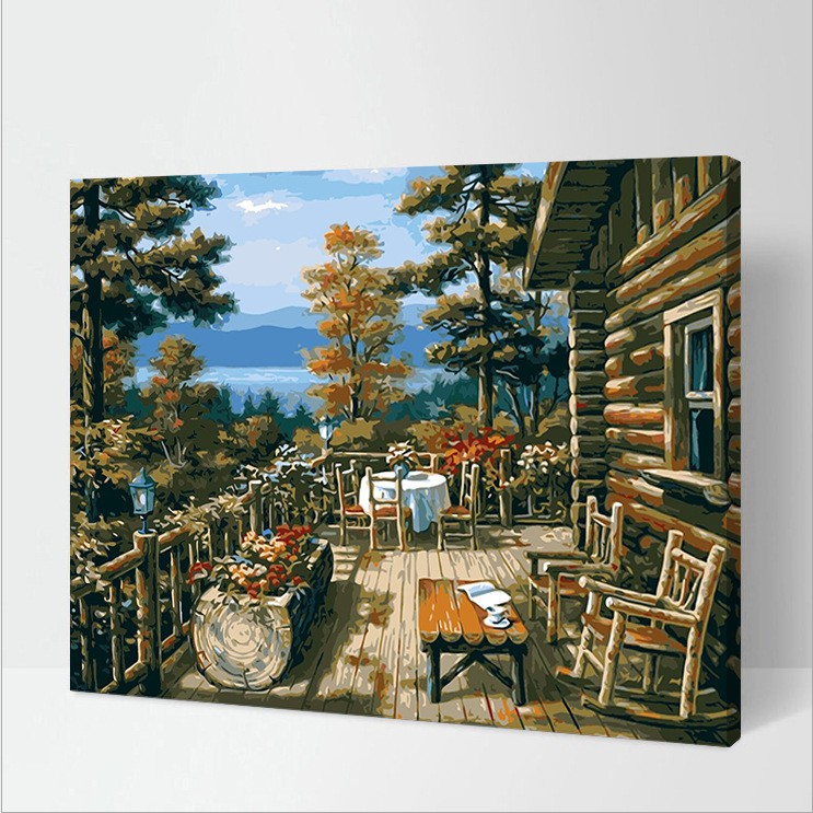 Tranh sơn dầu số hóa rẻ,đẹp-tranh tô màu theo số- tranh phong cảnh, Tặng khăn,khung gỗ 40x50-Moon shop-38