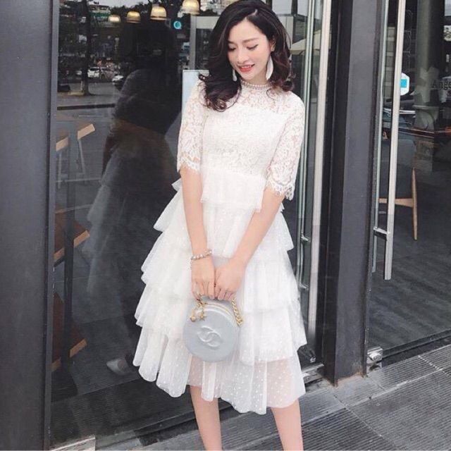 Đầm ren tầng bi trắng