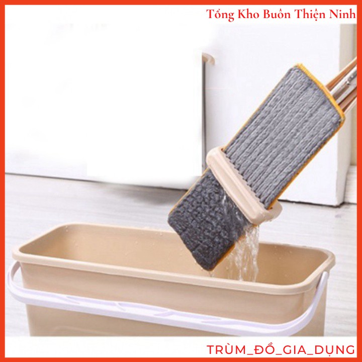 Cây lau nhà tự vắt phẳng thông minh Spin Mop xoay 360 độ - Tặng 1 bông lau