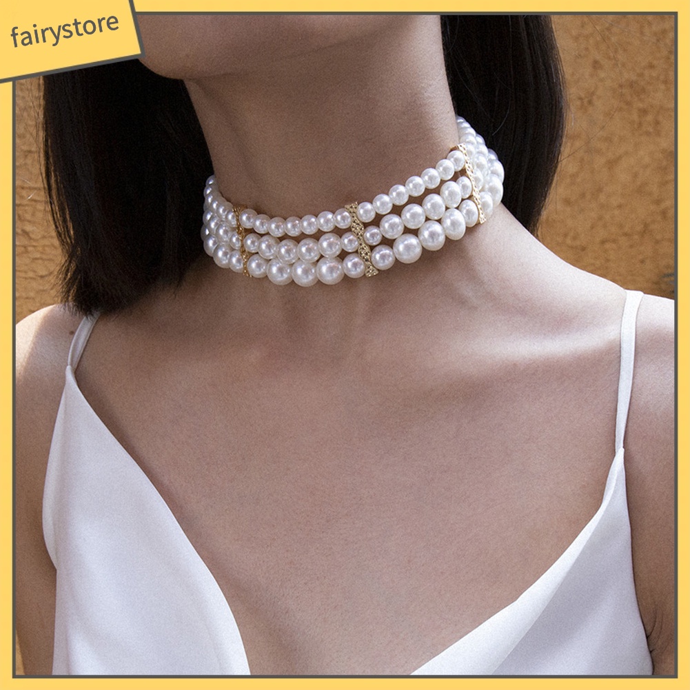 Dây Chuyền Nữ Nhiều Lớp Đính Ngọc Trai Nhân Tạo Thời Trang