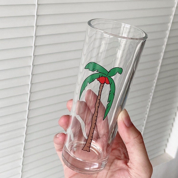 Cốc, Ly Thủy Tinh Cao Thon Hình Cây Dừa Coconut Tree (k kèm ống hút)
