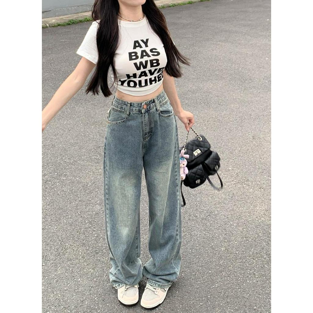 Quần Jeans Ống Rộng Lưng Cao Thời Trang Cá Tính 62973