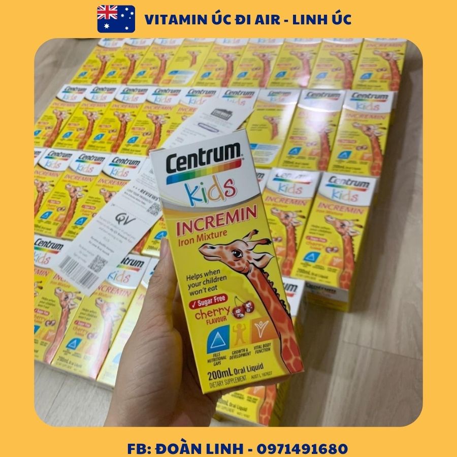 Siro Cho Trẻ Biếng Ăn Centrum Kids Incremin Iron Mixture , Hàng chuẩn Úc,Centrum Kids cho trẻ biếng ăn lọ 200ml