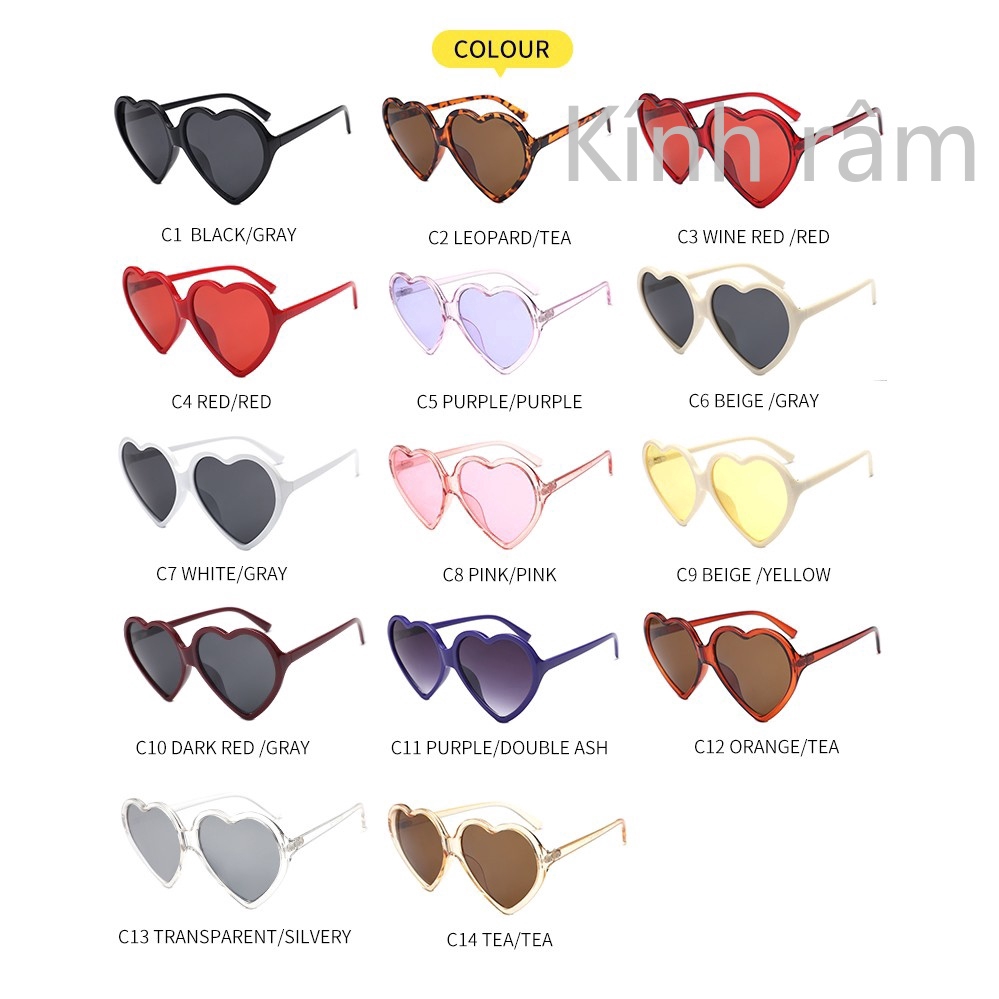 Kính mát hình trái tim bản to độc đáo cho nữ