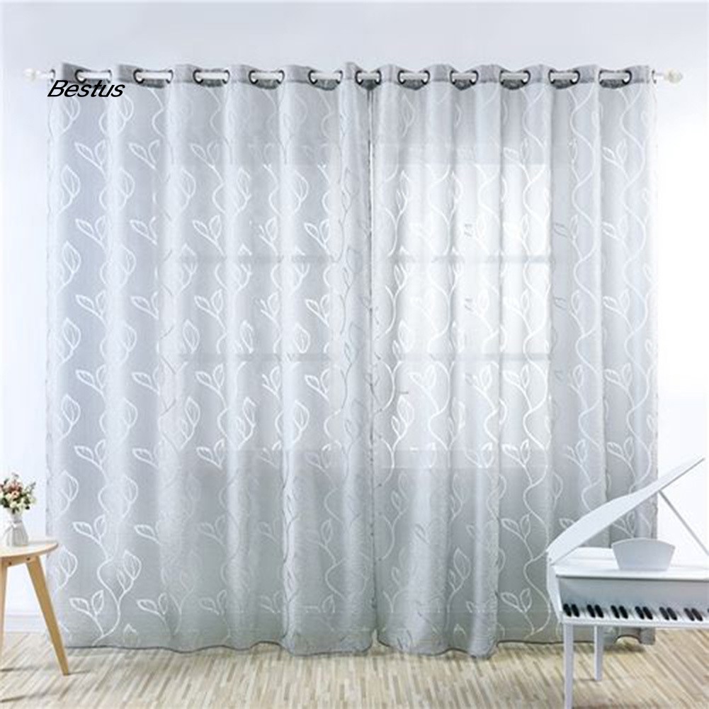 Rèm dạng nửa 100x200cm bằng chất liệu tuyn in họa tiết lá dùng trang trí nội thất