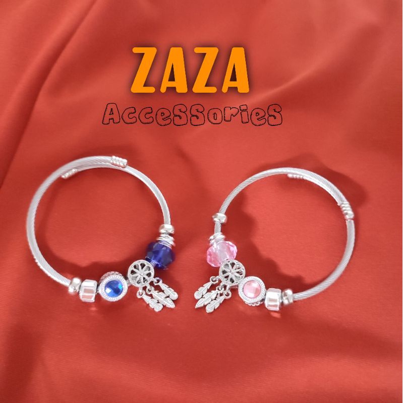 Vòng tay xi bạc S925 - Lắc tay nữ charm đá mạ bạc Ý xanh dương, hồng ngọc dễ thương ZAZA AVT0046