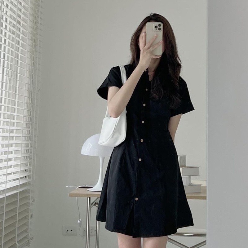 Váy sơ mi nữ ngắn tay dáng xòe chun lưng nhẹ nhàng xinh xắn NHẬT LINH - V282