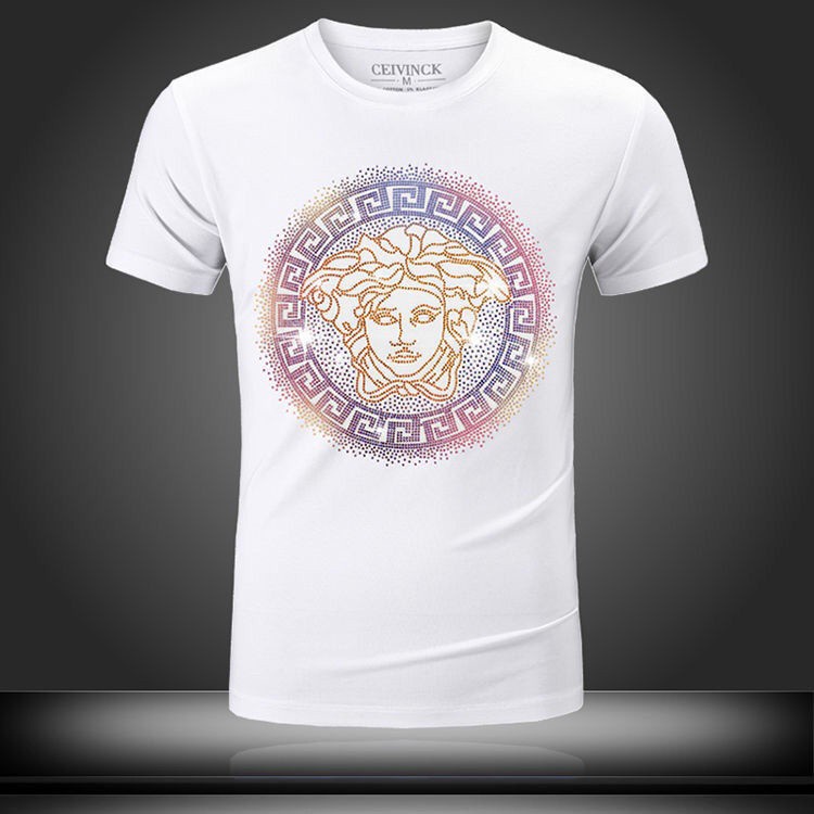 Áo Thun Cotton Lụa Lạnh Dáng Rộng Cổ Bẻ In Hình baju lelaki Vàng Kim Cương Versace 2021 Hàng Mới Về