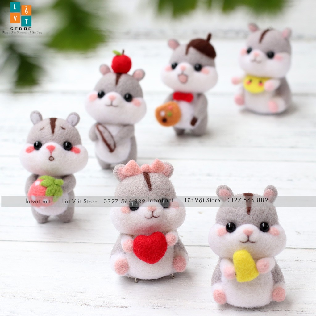 [Có hướng dẫn]  Bộ len chọc Tiểu Đoàn Chuột Hamster dành cho người bắt đầu có hướng dẫn - Needle Felting Hamster